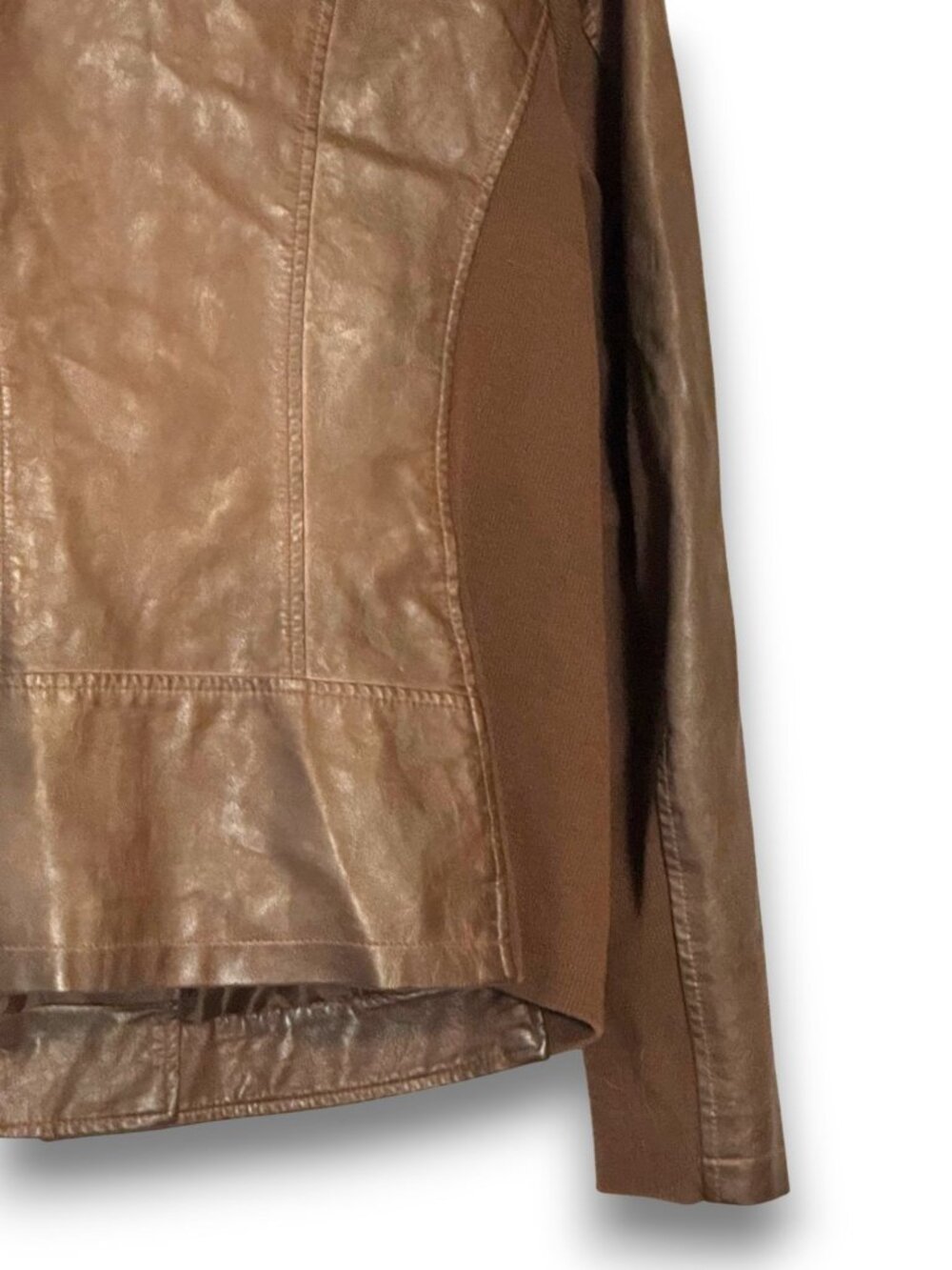 Selby Collection Women's Faux Leather Moto Jacket Brown Whiskey Size Large - Picture 9 of 14